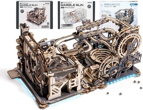 ROKR 3 in 1 Electric Wooden Marble Run, 3D Puzzles for Adults, Wood Model Building Toy Kits, Ideal Gift for Boys and Men by ROKR-InterestingSmartPuzzleToys