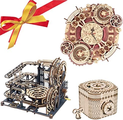 ROKR 3D Wooden Puzzle for Adults Bundle Marble Run & Vintage Puzzle Clock & Treasure Box for Family by ROKR-InterestingSmartPuzzleToys