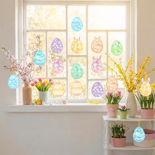 Renbuzhu 48PCS Easter Crafts Bulk: Eggs Paper Suncatchers DIY Kit for Activities Decorations, Window Stained Glass Effect Art Ornaments - Image 5
