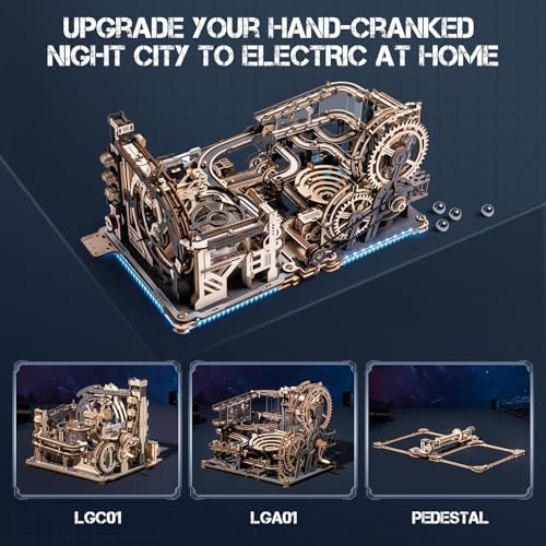 ROKR 3 in 1 Electric Wooden Marble Run, 3D Puzzles for Adults, Wood Model Building Toy Kits, Ideal Gift for Boys and Men - Image 2