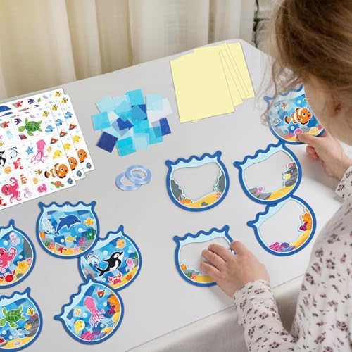 42PCS Summer Activities Crafts Bulk: Sea Animal Ocean Scene Paper Suncatchers, Under the Sea Party Fish Stickers DIY Kit School Classroom Decorations, Window Stained Glass Effect Art Supplies - Image 2