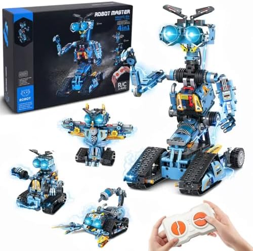 OKKIDY Robot Building Toys for Kids, 4-in-1 Rechargeable Remote Control RC Robotics STEM Building Block Kit RC Wall/Engineer Robot Toys for Boys Girls Ages 6 7 8 9 10 11 12+ (813PCS) by OKKIDY