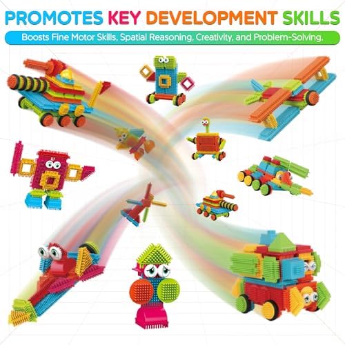 Contixo 244 pcs Bristle Shape 3D STEM Building Toys, Construction Learning Stacking Educational Block, Creativity Beyond Imagination, Inspirational, Safe & Durable, Recreational Toy for Kids Ages 3-8 - Image 5