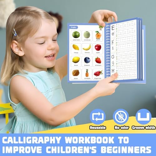 Magic grooved writing practice book set|18-in-1(4 grooved books, 2pens, 2 grip corrector, 10 disappearing ink refill), Grooved handwriting practice for kids|Grooved writing books for kids 3-5. - Image 6