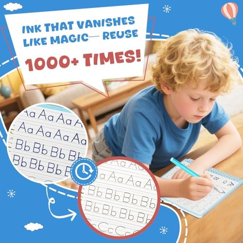 Magic Grooved Writing Books for Kids-Handwriting Practice for Kids 5-8 - Tracing Books for Kids Ages 3-5 - Preschool, Kindergarten Learning-Letters, Numbers, Math, Drawing (Blue Box, 10.3 in x 7.3 in) - Image 3