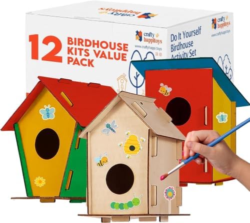 12 Bird House Kits for Kids to Build & Paint - Bulk Wood DIY Craft Sets by CraftyHappitoys