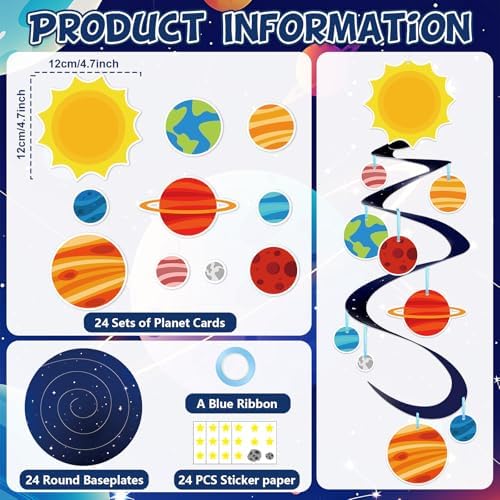 24 Sets Space Craft Kits DIY Solar System Hanging Decoration Make Your Own Outer Space Paper Crafts Ornament Galaxy Planet Star Stickers Games for Home School Classroom Activities Party Favor Gift - Image 2