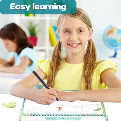 chiazllta Grooved Cursive Handwriting Workbook with Disappearing Ink Pens Magic Reusable Grooved Cursive Writing Practice for Beginners Kids Kickoff Student Workbook Homeschooling Supplies (Words) - Image 5