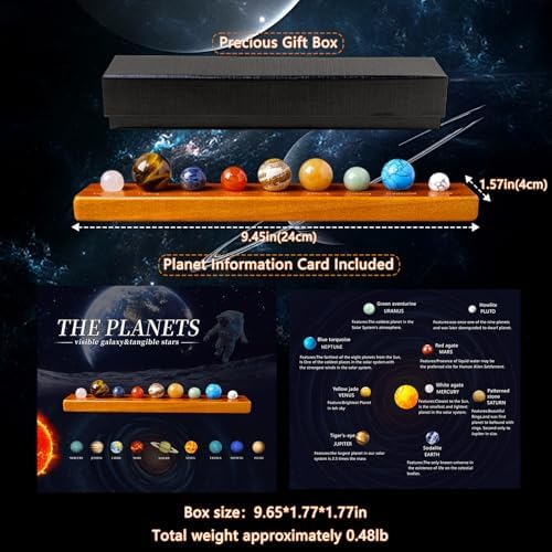 Runyangshi Nine Planets Crystal Ball Set in Display Case - Natural Stone Solar System Model with Black Foam Liner, Space & Astronomy Decor Collection - Image 3