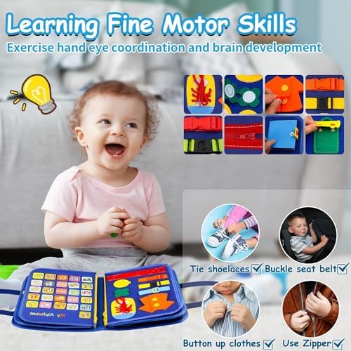 SaFeli Busy Board, Montessori Toys for Boys, Sensory Board Birthday Gifts - Educational Busy Book, Learning Toys, Preschool Learning Activities and Travel Toys for Airplane Car, Blue - Image 2
