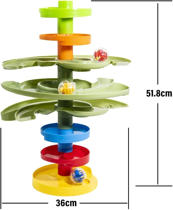 WEofferwhatYOUwant 2-Way Ball Drop – Montessori STEM Ball Tower Toy for Toddlers 9M+ | Dual Ramp Design, Expandable Green Tracks, Large Rattle Balls, Easy Assembly, BPA-Free Safe Plastic