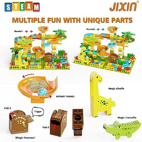 JIXIn Dinosaur Marble Runs for Kids 4-8 Building Blocks 187Pcs Compatible with LEGO DUPLOS for Age 3-5 - Marble Run for Kids Ages 3-5 - Montessori Toys - STEM Toys - Fun Dinosaur Toys for Kid Ages 3+ - Image 4