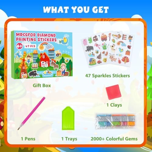 Labeol Diamond Art Kits for Kids Boys and Girls Ages 6-8-10-12 Easy to DIY Creative Diamond Art Sticker Craft by Numbers Kits for Kids and Adult Beginners (Farm) - Image 5