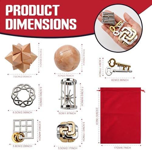 9pcs Metal & Wooden Brain Teaser Puzzles Set, 3D Brain Teasers Steel Puzzles for Adults Teens Kids, Educational IQ Unlock Interlock Puzzle Gift Set - Image 6