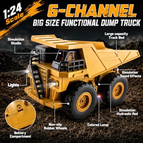 YongnKids 2 Pcs Large Rc Excavator Toy & Dump Truck for Kids Age 6+ - Image 3