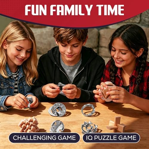 9pcs Metal & Wooden Brain Teaser Puzzles Set, 3D Brain Teasers Steel Puzzles for Adults Teens Kids, Educational IQ Unlock Interlock Puzzle Gift Set - Image 2