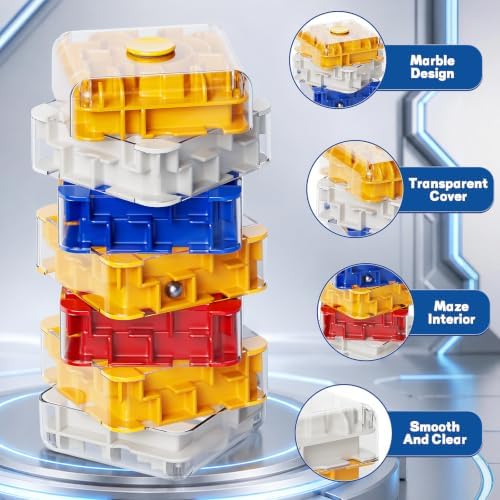 3D Maze Cube Ball Puzzle Brain Teaser for Adults & Kids, Educational Learning Toys Logical Thinking, Family Board Games Tabletop, Durable Puzzle Cube (White&Blue&Red&Yelllow, 2.4x2.4x5.6) - Image 5