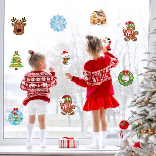 Renbuzhu 36PCS Christmas Crafts Bulk: Xmas Paper Suncatchers DIY Kit for Winter Holiday Activities Decorations, Window Stained Glass Effect Art Ornaments - Image 3