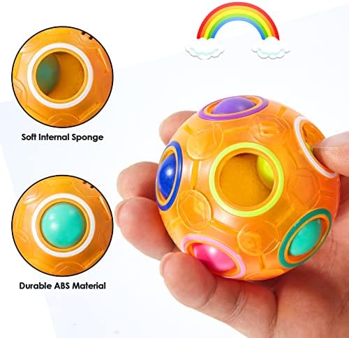 Vdealen Magic Rainbow Puzzle Ball, Fidget Ball Puzzle Brain Teaser Fidget Toy for Boys & Girls- Birthday Party Easter Valentines Christmas Stocking Stuffers for Kids Teen & Adults(Orange) - Image 3
