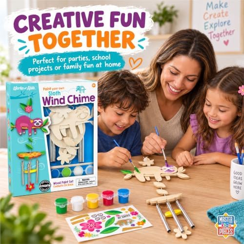 Works of Ahhh... Sloth Wind Chime Craft Kit - Classic Wood Paint Set for Kids, Includes Real Wood, Paints & Instructions - Image 6