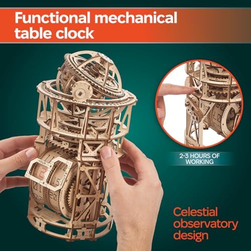 UGEARS Astronomer Table Clock with Tourbillon - 3D Wooden Puzzles for Adults Model Kit - Mechanical Clock Kit Functional DIY Wood Model Kits for Adults, 3D Puzzle for Puzzle Lovers - Image 5