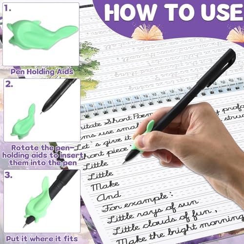 gisgfim Grooved Cursive Handwriting Workbook Magic Reusable Grooved Cursive Handwriting Practice Guided Tracing with Disappearing Ink Pens for Beginners Kids Learning Activities Supplies (Poems) - Image 3