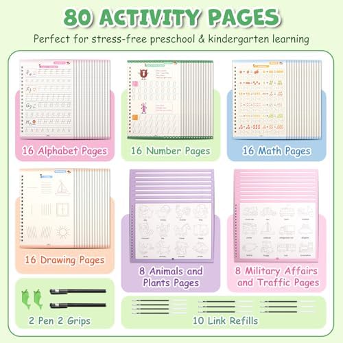 Grooved Writing Books for Kids 3-5 Preschool, Reusable Tracing Workbook with Disappearing Ink, Magic Grooved Handwriting Practice, Alphabet, Numbers and Pencil Control Practice - Image 5