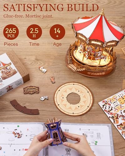 Rolife DIY 3D Wooden Puzzle for Adults, Classic Carousel Wood Puzzle Music Boxes, for Princess Girls Teens, Creative Hobbies Crafts Toys Model Building Kits - Image 2