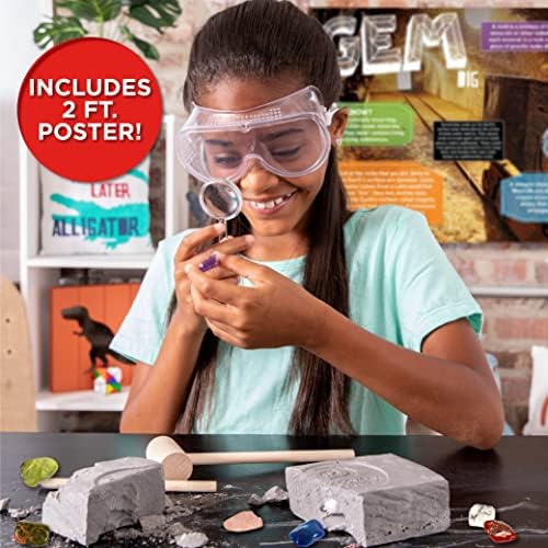 Discovery Kids Gemstone Dig Stem Science Kit by Horizon Group Usa, Excavate, Dig & Reveal 11 Real Gemstones, Includes Goggles, Excavation Tools, Streak Plate, Magnifying Glass & More - Image 2