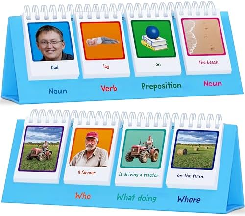 Sentence Flip Charts, 80 Double Sided Cards 40 Sentences, Learn Parts of Speech Who/What/Where Sentence Building Freestanding Flip Chart Educational Tool for Preschool Kindergarten 1st 2nd Grade by SpriteGru