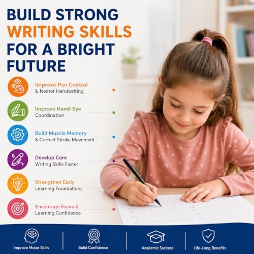 BA-RAKAHCO Magic Grooved Writing Practice for Kids Age 3-8, Grooved Handwriting Practice, Kids Writing Book, Reusable Tracing Set, 6 Books and 8 Stickers Coloring Books, Disappearing Ink Kids - Image 6