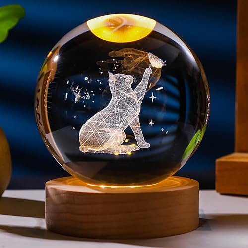 3D Cat Crystals Ball - Glass Cat Figurines & Decor for Room, Birthday or Keepsake by Unknown