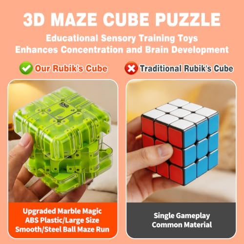 3D Maze Cube Ball Puzzle Brain Teaser for Adults & Kids, Educational Learning Toys Logical Thinking, Family Board Games Tabletop, Durable Puzzle Cube (Brown, 3.3x3.3x3.3) - Image 3