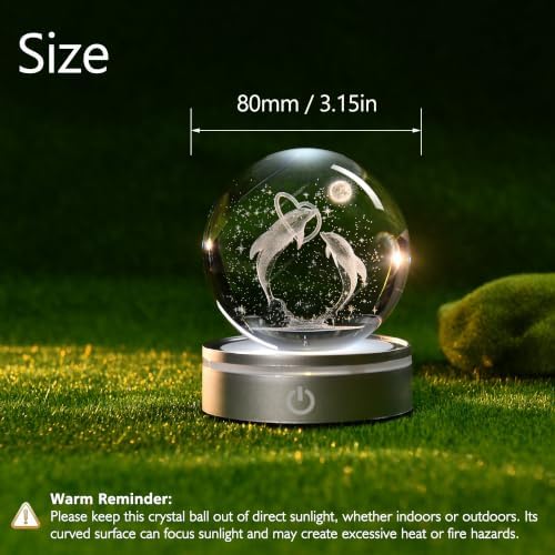 IFOLAINA 3D Dolphin Crystal Ball Night Lights Dolphin Lovers Gifts - Image 4