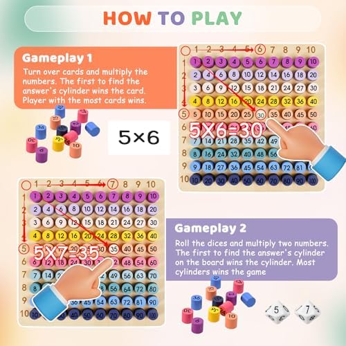 BUZIFU Wooden Montessori Multiplication Board Game: Math Educational Toys Multiplication Table Board Game Montessori Math Manipulatives Toys Toddlers Kids Multiplication Chart Game for Early Education - Image 3