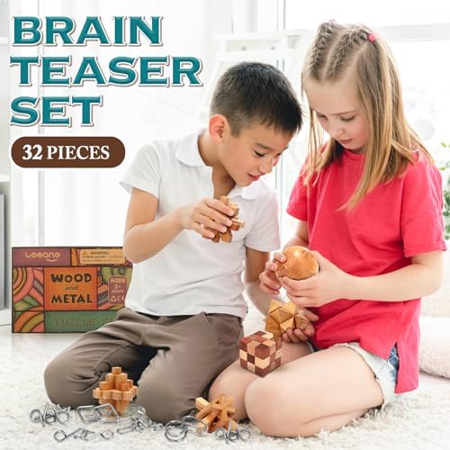 Brain Teaser Wooden Metal Puzzles - Easter Gifts for Kids Teens Brain Teaser Disentanglement Iron Link Unlock Interlock Game Chinese Ring Magic Trick Toy for Party Favors Kids Adults Challenge 32pack - Image 2