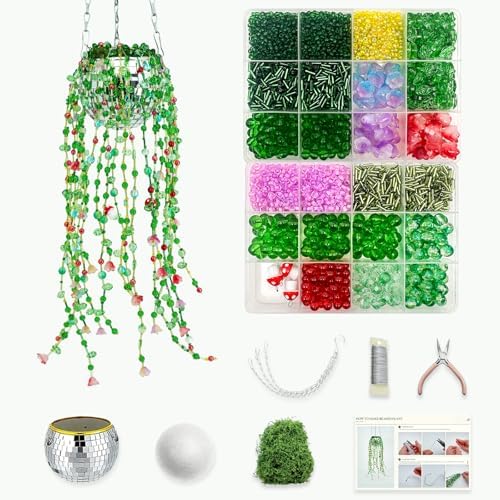 Bead Kit Green Glass Beaded Plant Kits Disco Ball Hanging Planter Gift by TIMECOSY