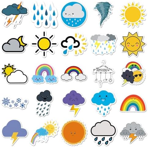 50 Pcs Fun Weather Stickers, 1.96-3.15inch Cartoon Meteorology Decorative Stickers, Self-Adhesive for Scrapbooking, Kids' Room Decoration, Science Popularization Setup (Weather) - Image 7