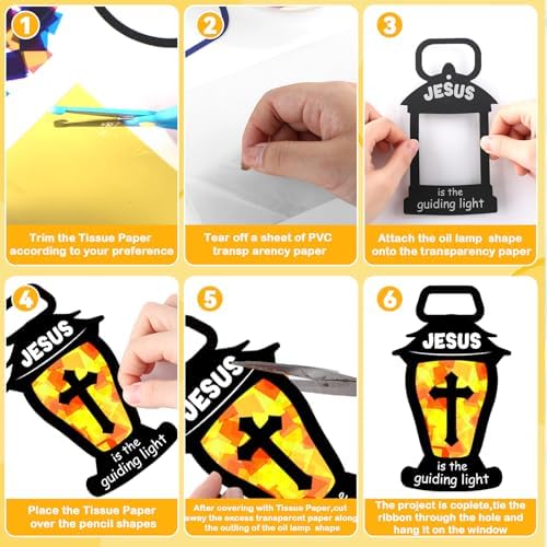 QOUBAI 32 Set Christian Suncatchers Crafts Kits Jesus is The Guiding Light DIY Religious Window Stained Glass Hanging Ornament Easter Holiday VBS Paper Craft Holy Night Lent Sunday School Activities - Image 3