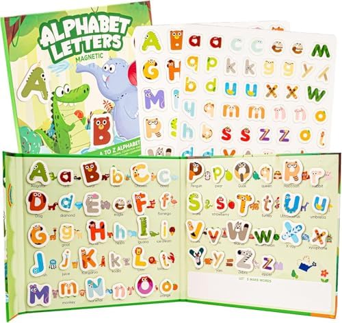 78 PCS Magnetic Letters and Numbers, Uppercase and Lowercase Magnetic Alphabet Letters Book, Anti-Lost Travel ABC Learning Toys, Animal Shaped Wood Educational Set for Kids 3-5 by Unknown