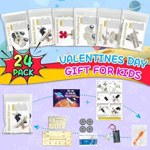 kortes Valentines Day Cards for Kids Classroom, 24 Pack Valentines Gift Cards with Stem Kits, Valentine's Party Favors Toys for Boys Girls and Valentine School Exchange Gifts Greeting Cards - Image 5