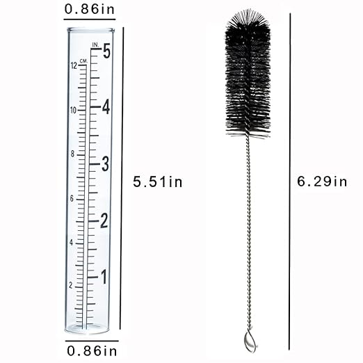 Plastic rain Gauge Replacement Tube, 5'' Capacity rain gauges Replacement Tubes Plastic for Yard Garden Outdoor Home, with Tube Brush, Best Rated