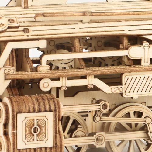 ROKR 3D Wooden Puzzle for Adults Mechanical Car Model-DIY Building Vehicle Kits-Brain Teaser Toys-Gift for Men Women on Birthday/Christmas Day (Steam Train Model with Carriage) - Image 6