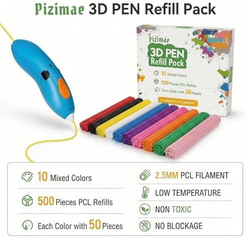500 Pcs 3D Pen Filament 10 Colors PCL 2.5mm Biodegradable Low Temperature for 3Doodler Start 3D Pen Includes One Random Fluorescent Color - Image 3