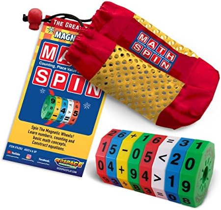 Geospace Original Math Spin Educational Travel Edition for Kids with Numbers & Arithmetic Operations- Handheld Magnetic Learning Game with 8 Magnetic Spin Wheels & Handmade Storage Pouch by Geospace