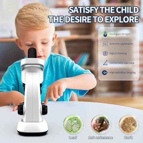 Microscope for Kids Scientific Experiment Kit 40X-1600X Magnification LED Light Educational STEM with Slides and Lab Tools Ages 6-12 (White) - Image 3