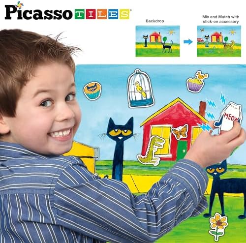 PicassoTiles Pete The Cat 80pc Magnetic Board Game Puzzle Playset Reusable Mix & Match Cartoon Toy with Storytelling, STEM Learning Activity Book and Storage Educational Kids Toys for Ages 3+ PTC02 - Image 5