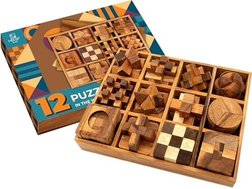 BSIRI 12 in 1 3D Wood Puzzle Box Set - Wooden Brain Teaser Puzzles for Adults Interlocking Toys Games for IQ and Mind Ideal for Patio Decor Desk Office and Unique Gift Hand Game (12 Games) by HB3FbyBSIRI