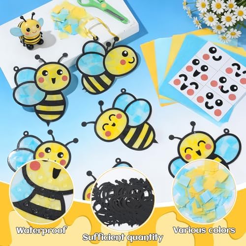 Qyeahkj 36 Set Summer Bee Suncatchers Crafts for Kids DIY Insect Bug Window Tissue Paper Craft Kit Hanging Decor for Classroom Home Activity Art Project Birthday Party Favor - Image 3