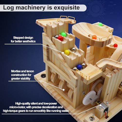 Losbenco Wooden Marble Run Electric Motorized, Electric Model Kit Marble Run Brain Teaser Wooden Puzzles Building Toy, 3D Wooden Puzzles for Adults and Kids to Build - Image 4